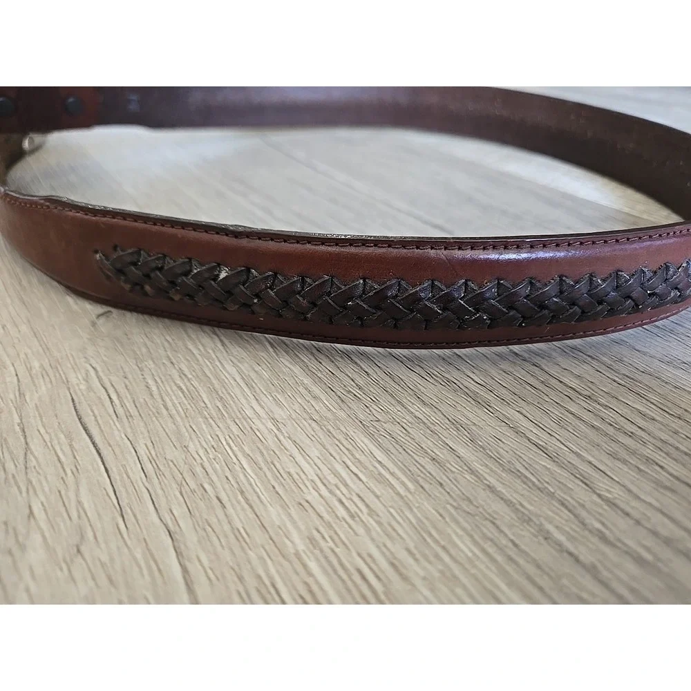 Vintage Tony Lama Western‎ Leather Belt Braided Woven Cowboy Red/Brown 34